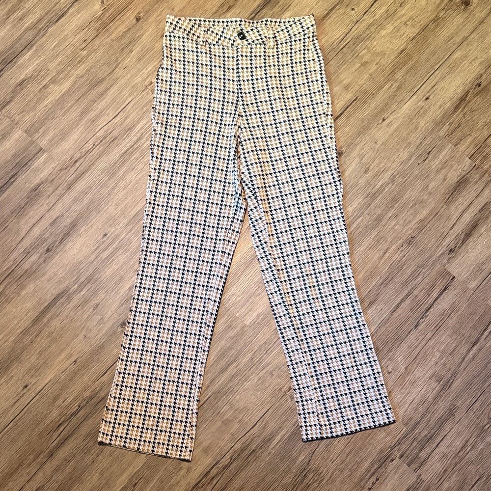Z Supple Houndstooth Straight-Leg Pants - Black & Cream - Small